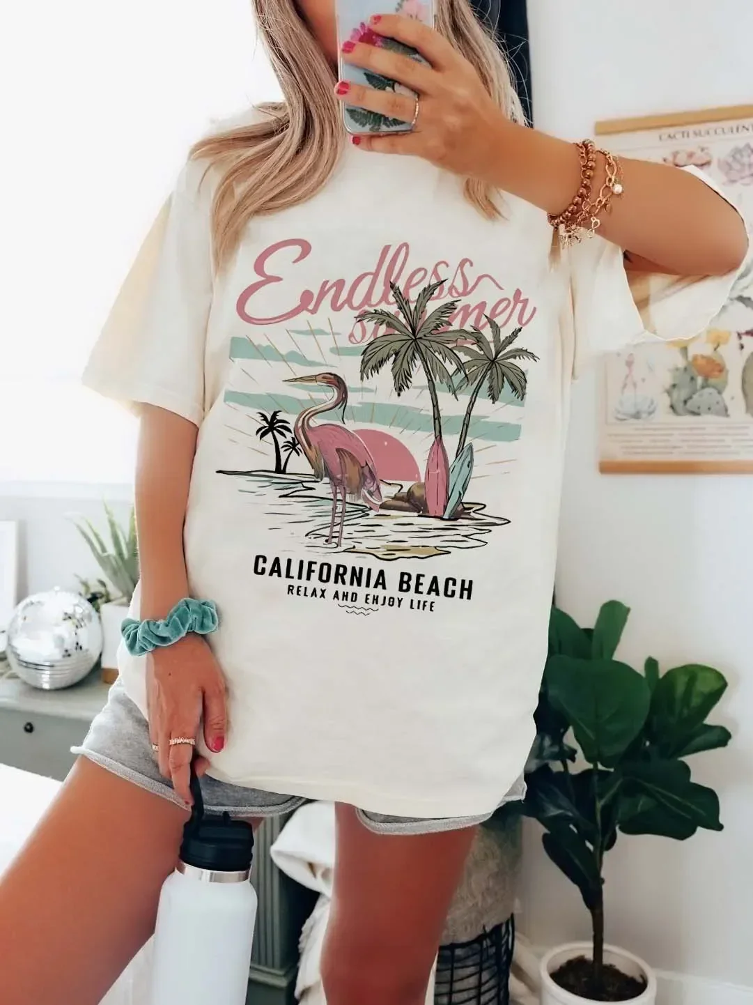 Beach Surfer Pattern Vintage Salty Hair T-Shirt Surfer  Beach Life T-Shirt 90s Beach T-Shirt Large Unisex oversized t shirt