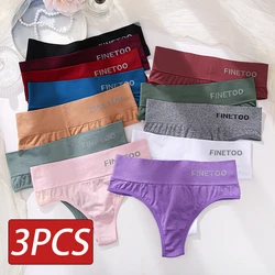 3PCS/Set Women's Panties Cotton Underwear FINETOO Large Size Sexy Thong Women Seamless Panties High Waist Girls Thongs M-2XL