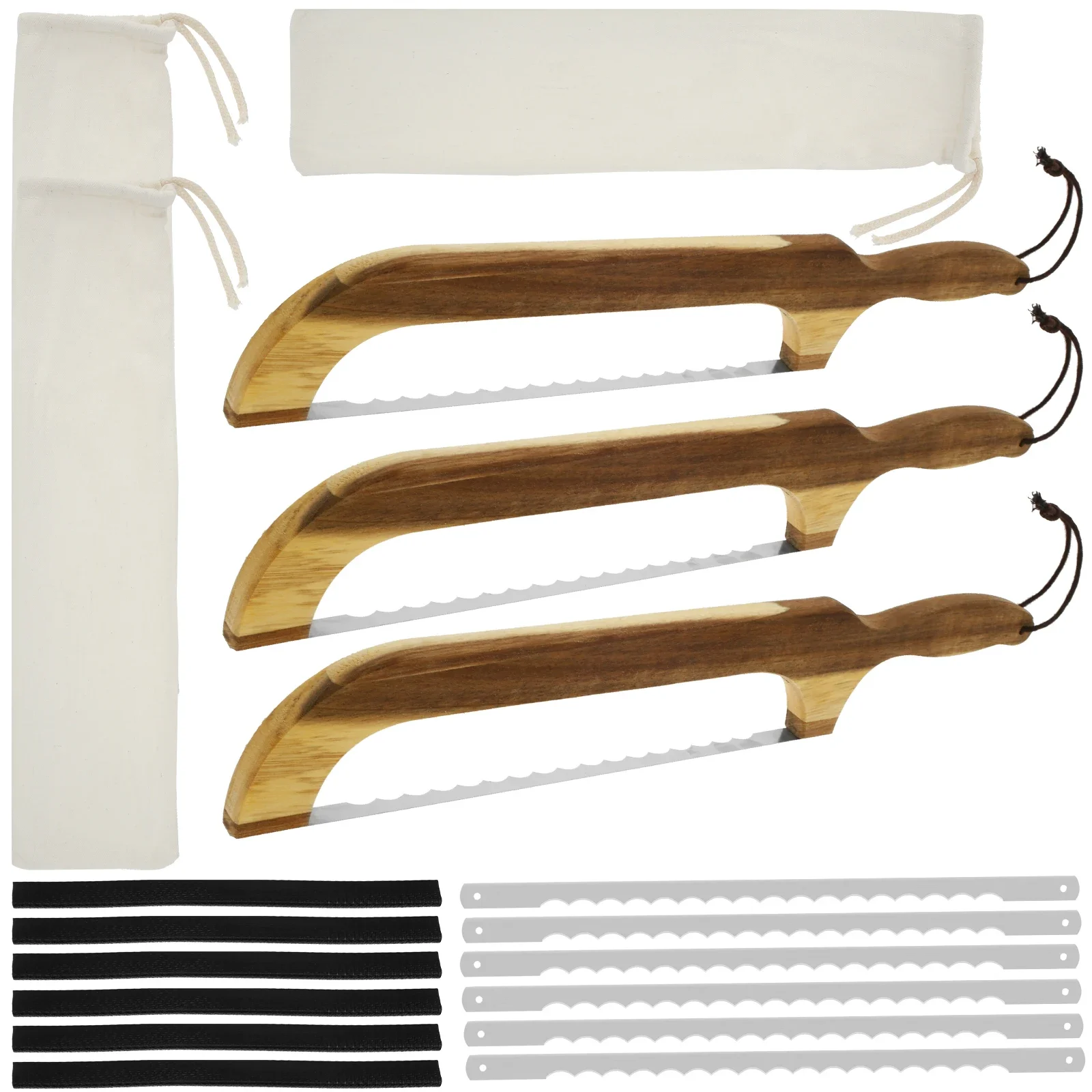 

3Pcs Sourdough Bread Slicer for Homemade Bread Wooden Bread Bow Knife with Stainless Steel Blades Serrated Sourdough Bread Knife