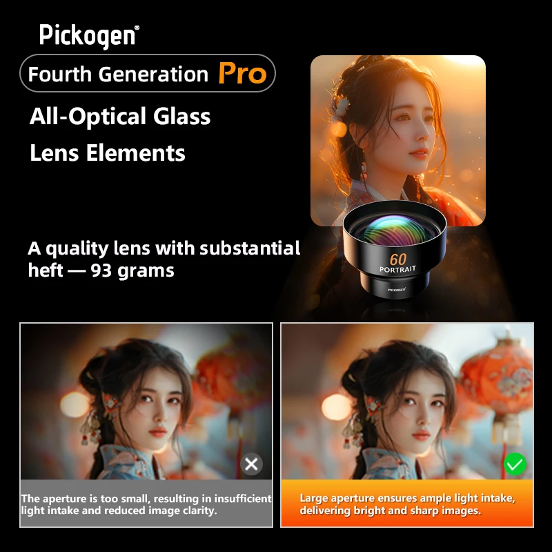 PICKOGEN HD 60mm Telephoto Lens 2X Magnification for IPhone13/14/15/16/17/Samsung/Xiaomi Phone Cage Case with 17mm Lens Adapter