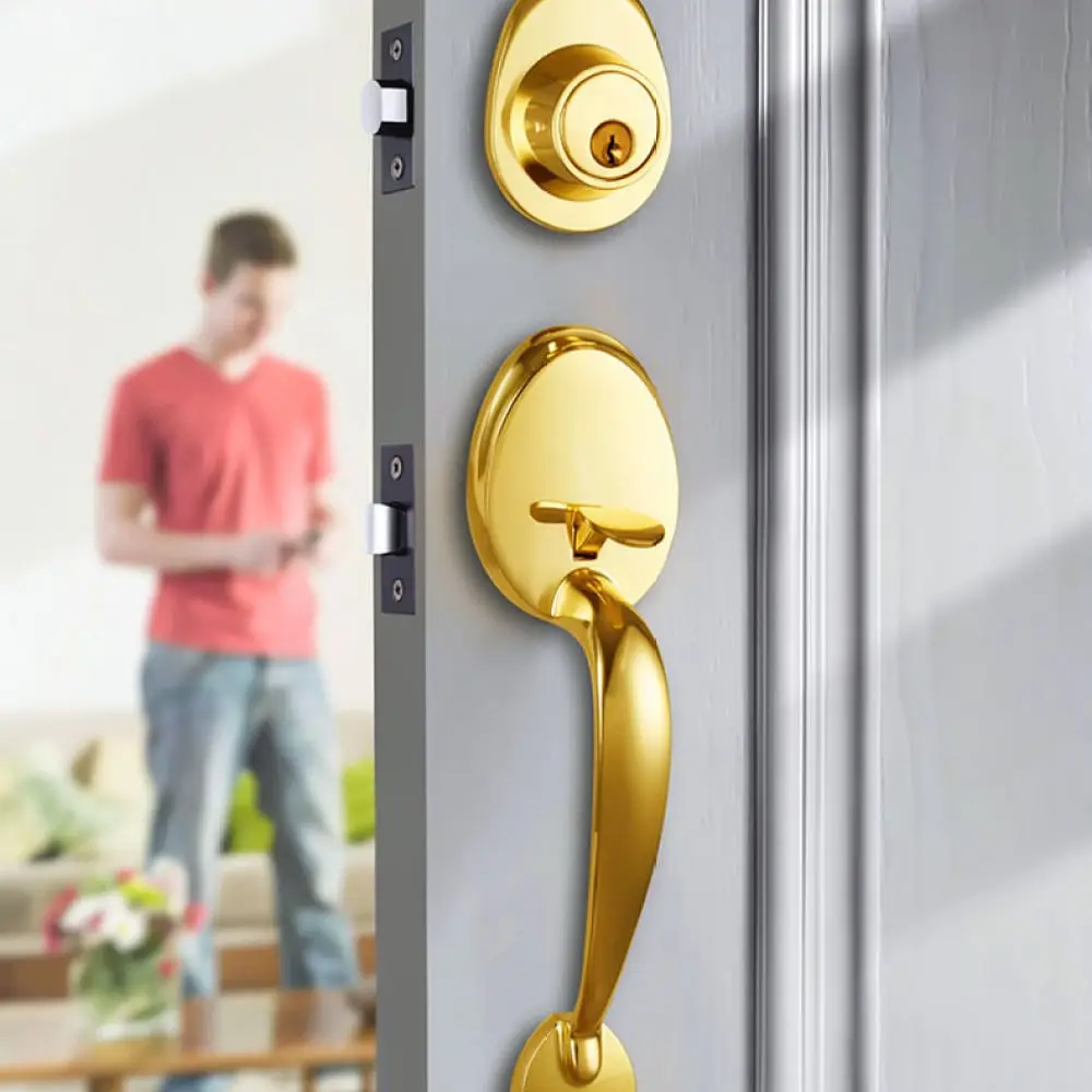 Zinc Alloy Square Door Lock Handle Modern Matte Black Hardware For Residential Interior Bedroom Entryway