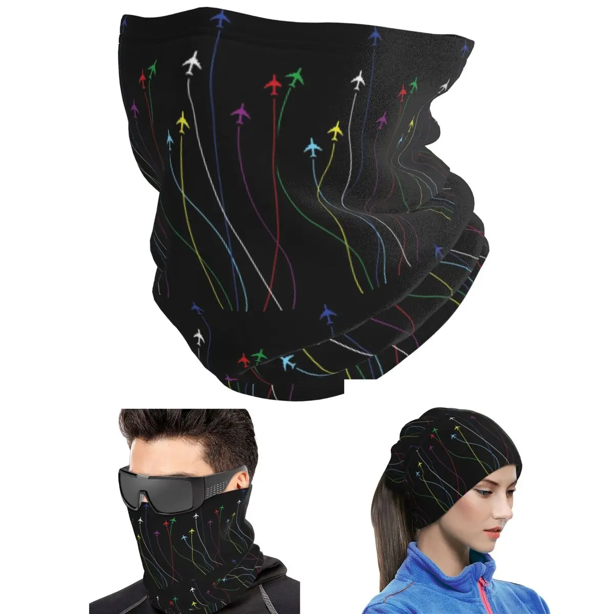 Rainbow Airplanes Flying On Eachother Bandana Neck Gaiter Printed Magic Scarf Warm Headband Unisex Adult Washable
