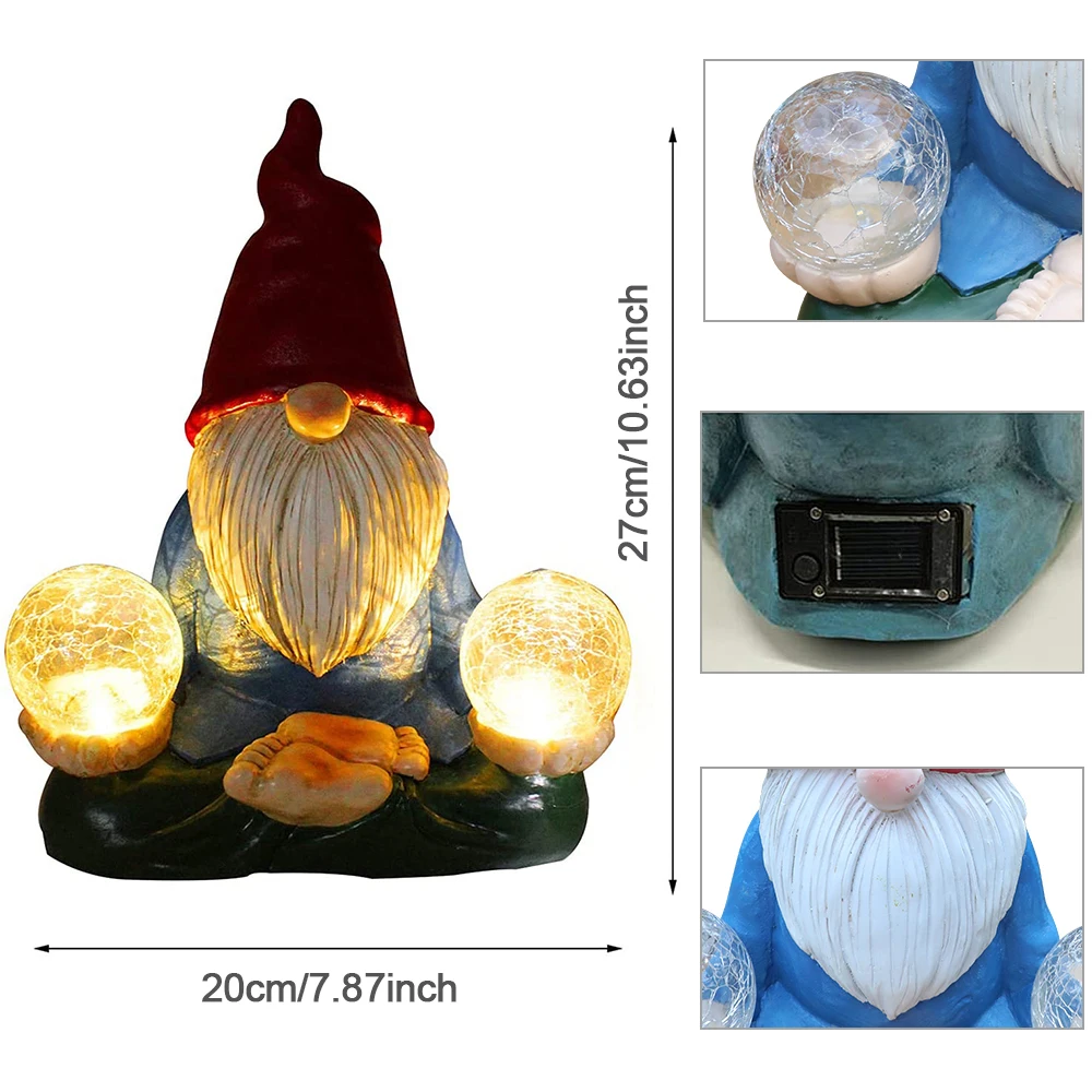 Garden Gnome Statue Outdoor IP65 Solar LED Light Resin Figurine Carrying Magic Orb Lamp For Patio Yard Lawn Porch Exterior Decor