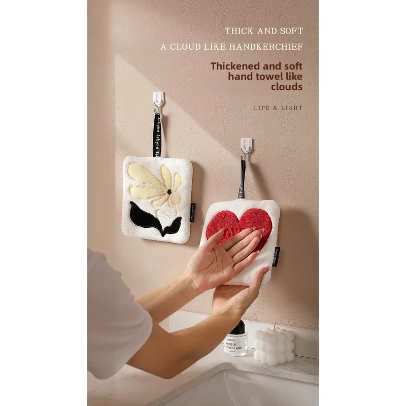 Hangable Non-Shedding Super Absorbent Kitchen Supplies Embroidered Square Towel Hand Towel