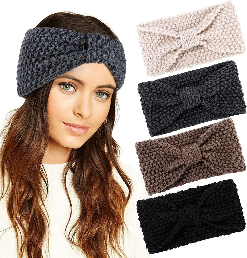 

2PCS/LOT New Thicken Wide Hair Bands Winter Warm Wide Elastic Hair Band Solid Wide Turban Ear Warmer Hairband Girl hair headband