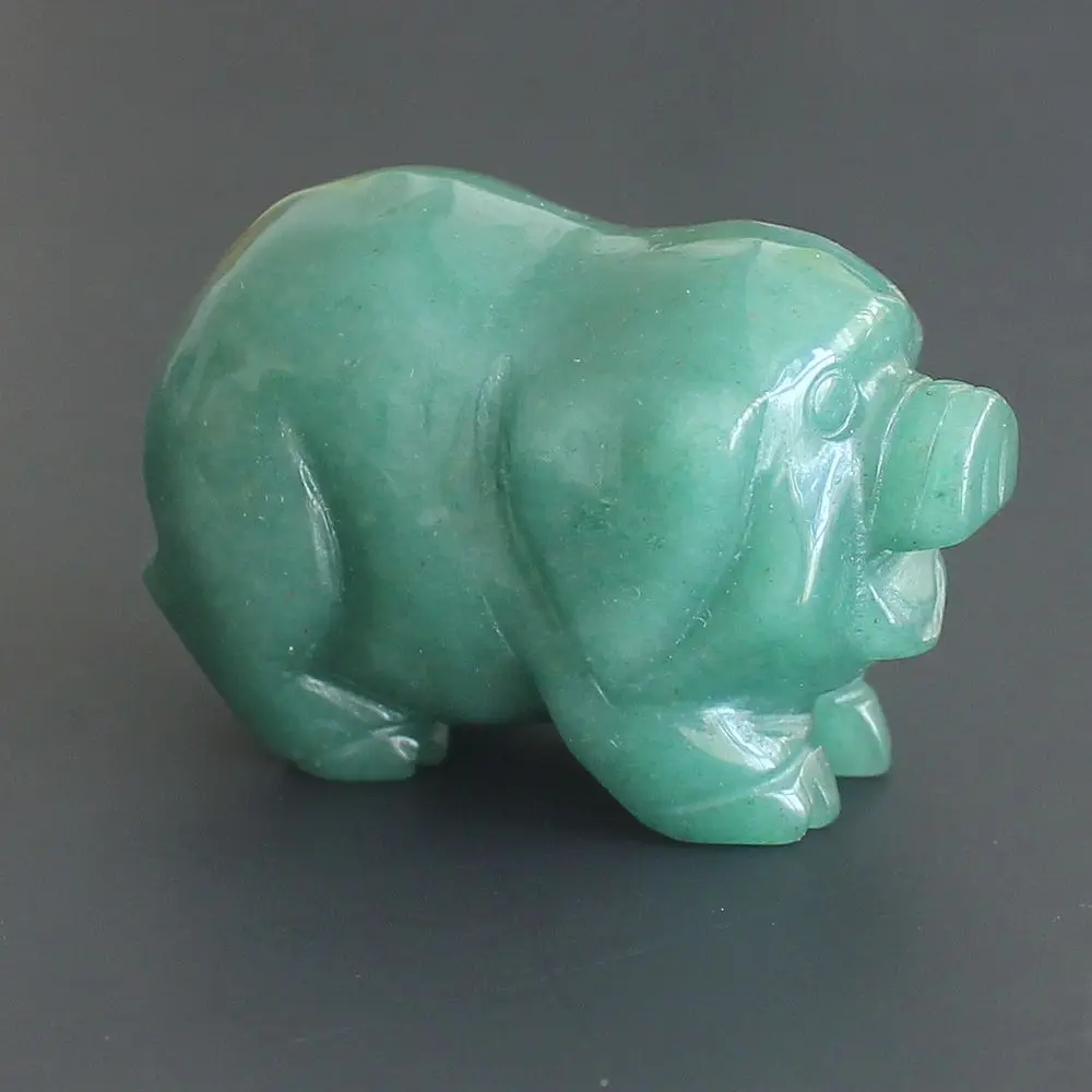 Hand carved gemstone crystal green aventurine obsidian pig figurine animal carving office desk study home decor 2''