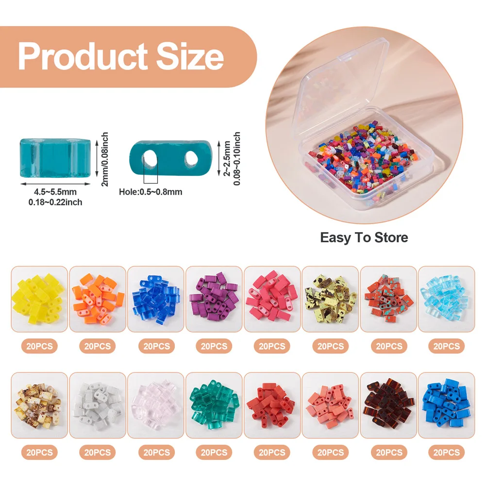 2-Hole Glass Tila Tile Beads Flat Rectangle Acrylic Carrier Beads for DIY Multi-Strand Bracelet Necklace Jewelry Making