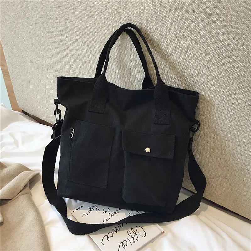 Canvas Bags for Women Handbag Shoulder Bag Large Capacity Solid Color Totes Shopper Bags Casual Female Cross Body Bags