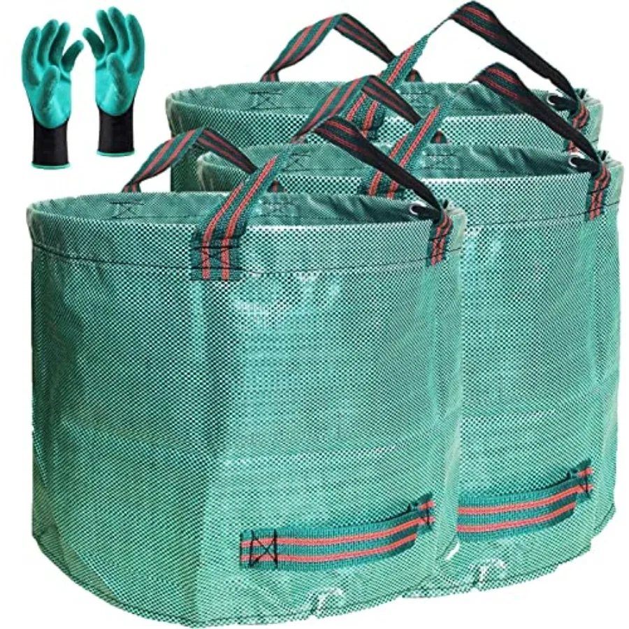 

Professional 3-Pack 137 Gallon Extra Large Lawn Garden Bags D34, H34 in Reusable Yard Waste Bags with Gardening Gloves for Big
