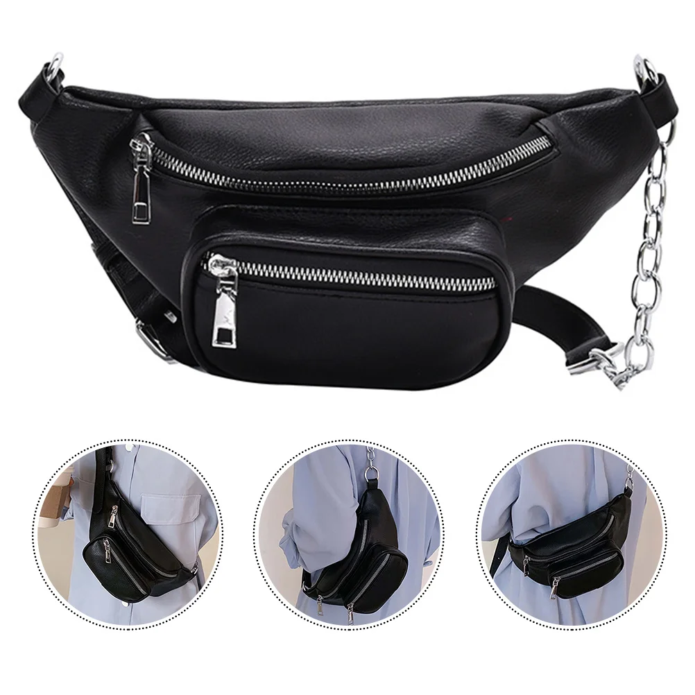 Sac de taille en PU pour femmes, 1 pièce, sac à bandoulière à la mode, sac à main à Double poche avec chaîne, rangement polyvalent en plein air