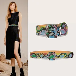 2023 Ladies Pin Buckle High Quality PU Leather Green Snake Print Girdle Dress Coat Suit Sweater Decoration Belts for Women