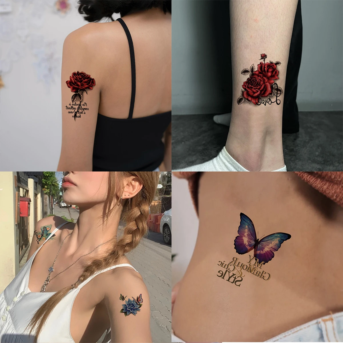 

30pcs Colored Floral Series Waterproof Temporary Tattoos for Women Men Body Arm Fake Tattoo Sticker Sexy Flower Rose Tattoo