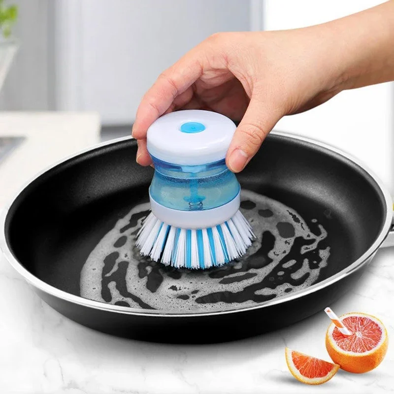 Kitchen Dishwashing Brush Dish Scrub Brush Dish Scrubber Bubble Up Brushes with Soap Dispenser for Vegetable Utensils Cleaning