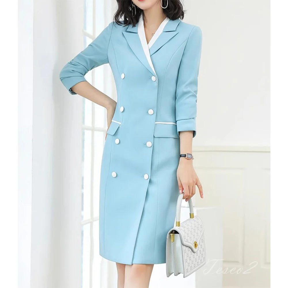 

Tesco Sky Blue Suit Dresses For Women Spring Long Sleeve Elegant Dress OL Office Lady Women's Dress robe chic élégante