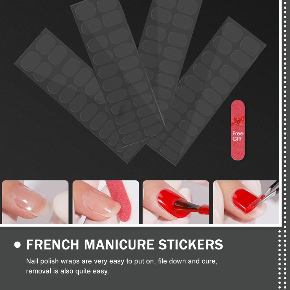 5 Sheets Nail Stickers French Manicure Strips Gel Kit Semi Cured Pedicure Polish Double Sided Tape Transparent Nails