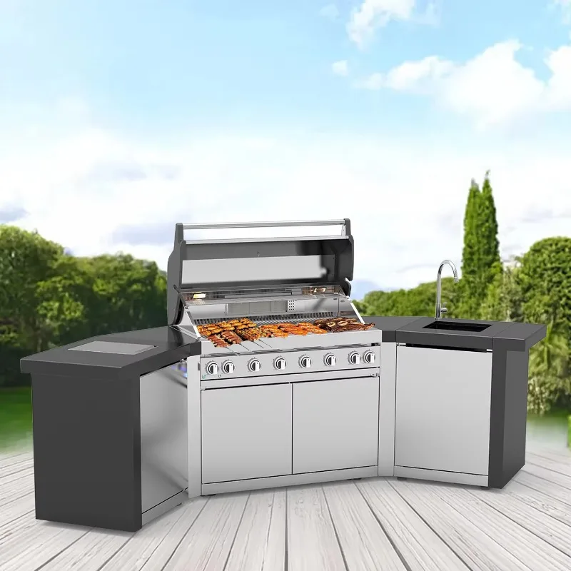 

Modern Outdoor Kitchen with Luxurious Teppanyaki Grill Set Module Premium Islands for Outdoor Entertainment