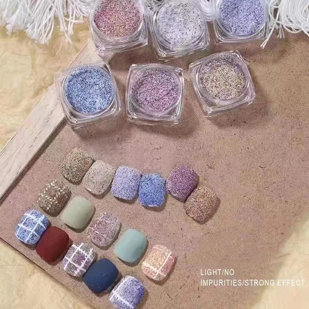 6pcs/Set Sugar Sweater Powder Nail Art Glitter Colorful Dipping Powder DIY Design Press on Nail Decoration Winter Accessories