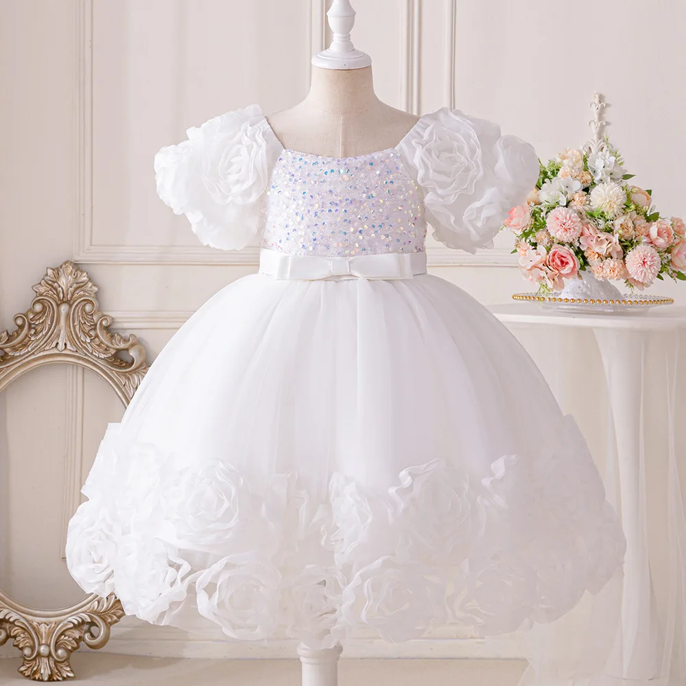 HETISO Girls Princess Sequins Dresses Toddler Kids First Birthday Ball Gown Children Wedding Christmas Party Frocks 2 4 6 8 Year