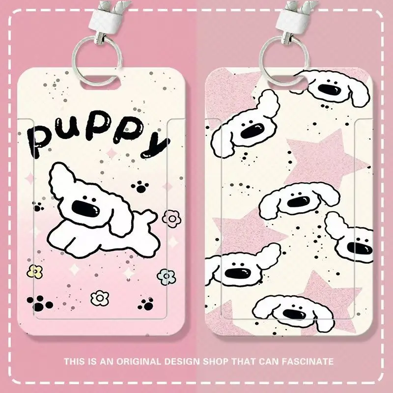 Dompet Kartu Vertikal Pink Star Cute Puppy, Tempat Kartu Bernilai Tinggi untuk Wanita, Tempat Kartu Identitas, Gantungan Kunci, Tempat Kartu Foto Kpop