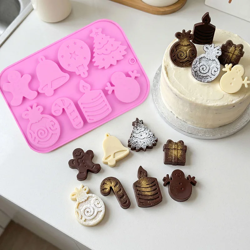 Christmas Silicone Cookie Mold Xmas Tree Gingerbread Man Bell Snowman Chocolate Gummy Candy Butter Wax Melt Kitchen Baking Tools