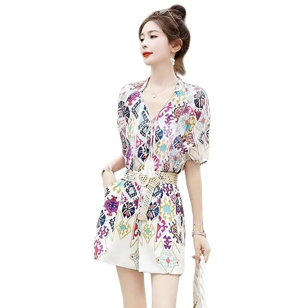 Chinese Style Shorts Suit Women's Summer Dress New Fashion And Lively Age-reducing Senior Sense Ice Silk Leisure Two-piece Suit.