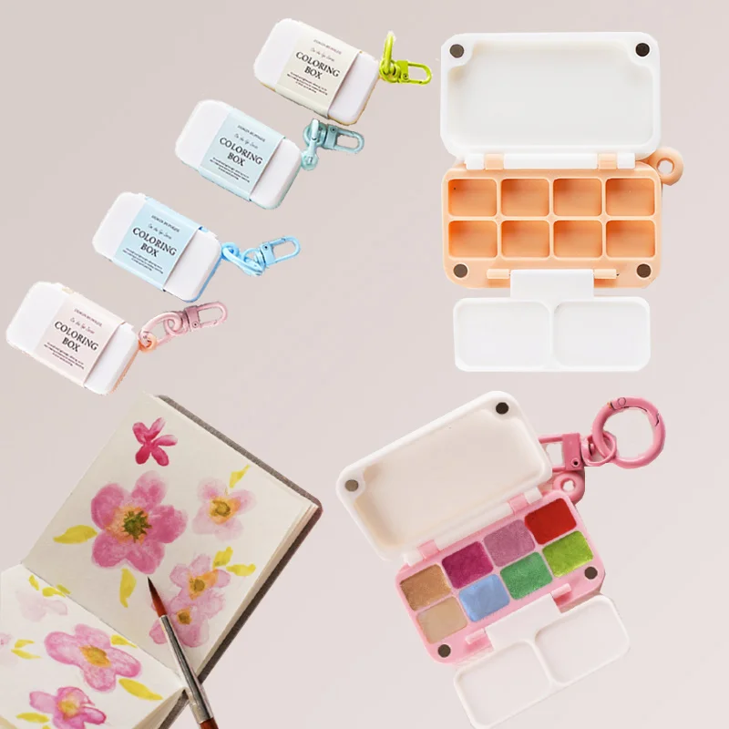 

8-луночная мини-коробка для палитры акварельных красок, портативная коробка для рисования на открытом воздухе и путешествий, пигментная упаковка