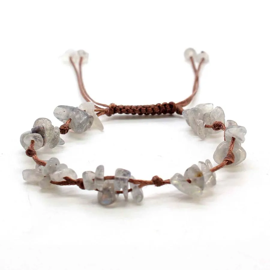Macrame Crystal Chip Stone Braided Bracelet, Adjustable