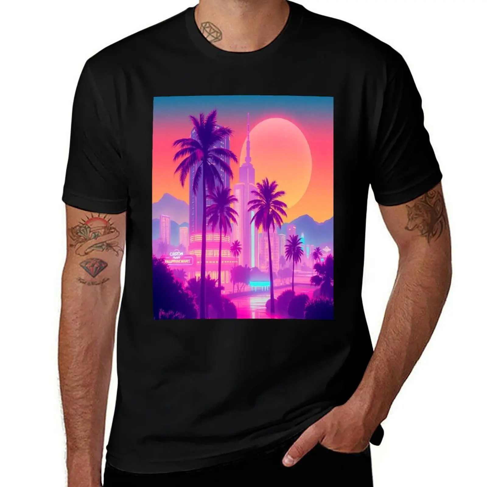 

Neon City Ascension Under Violet Moon T-Shirt affliction shirts football t shirt oversized graphic tee Men's cotton t-shirt
