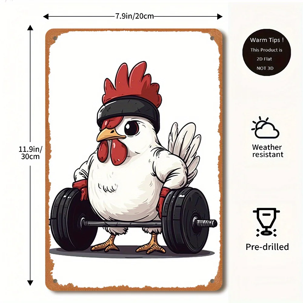 Style Iron Sign Wall Art - Chick Lifting Weights, Design, Multi-Purpose Decor for Home, Office, Cafe, Pub , Chicken