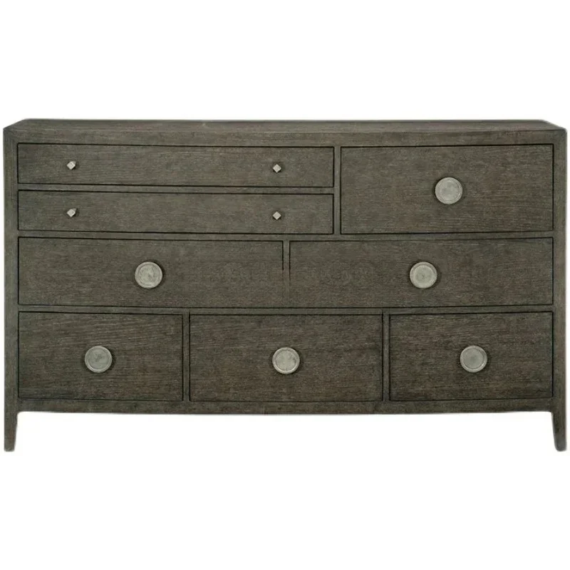 TTTTVintage French Solid Wood Chest, Bedroom TV Cabinet, American Drawer Storage Cabinet, Dresser