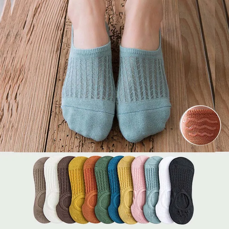 

5pair Women Thin Mesh Invisible Boat Socks Summer Silicone Non-Slip Chaussette Ankle Low Cut Female No Show Breathable