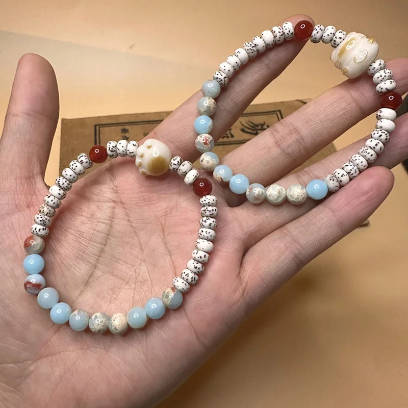 Five identical models of Star-Moon Shoushan Stone Bodhi mini single-loop DIY bracelets for men women, simple and versatile n