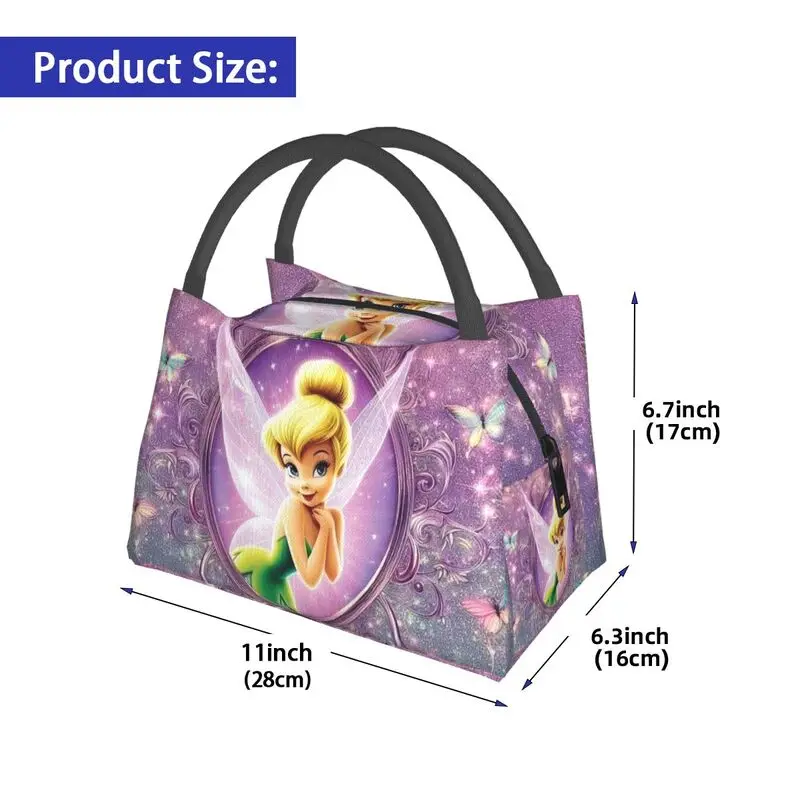 حقيبة غداء معزولة من كارتون تينكر بيل فيري للمكتب المدرسي، صندوق غداء مبرد حراري مانع للتسرب للنساء