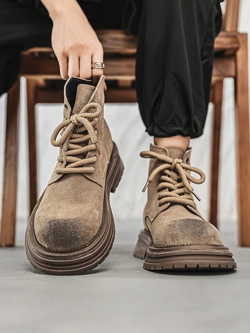 

Men's Casual High-Top Boots Winter Workwear Leather Shoes Wear-Resistant Yellow Boots American Style Short Boots