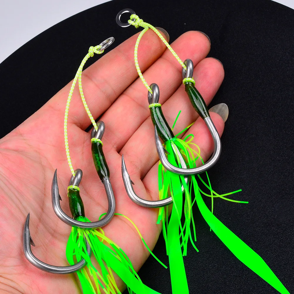 2er-Set Doppelhaken Große Größe Hochkarbon-Stahl Einzelhaken für Jigging Salzwasser-Angeln Boot-Angelausrüstung Zur Verwendung mit Metall-Jig – Detail 9