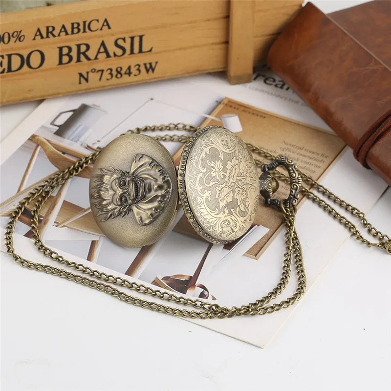 Steampunk Monkey King Men Women Quartz Movement Pocket Watch Sweater Chain Clock Arabic Numerals Dial Vintage Timepiece Gift