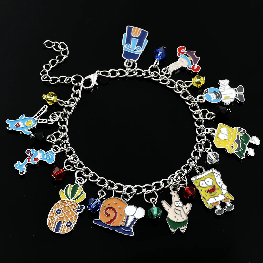 Anime SpongeBob SquarePants Charms Bracelet Cute Cartoon Figure Patrick Star Captain Eugene Pendant Hand Accessories For Girls