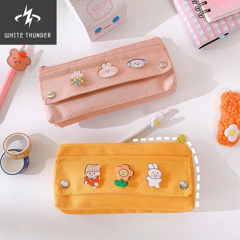 

Pencil Case Korean School Supplies Kawaii Pencil Bags Random Broochs Pen Case Trousse Scolaire For Girls School Pencil Cases