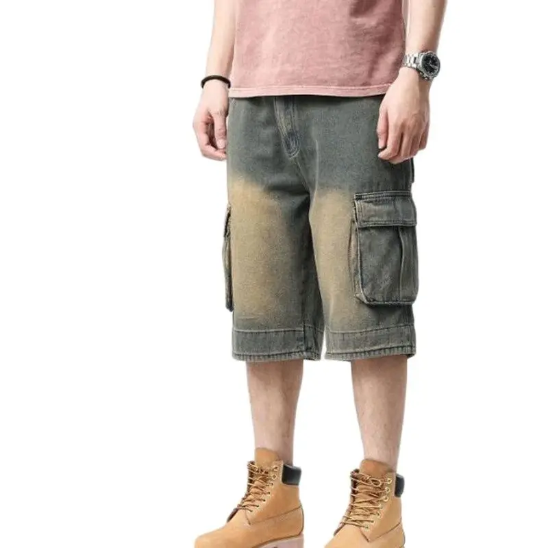 

New Denim Short Pants Hip Hop Jeans Mens Cropped Trousers Straight Jeans Mans Wear Big Size 44 46 Bottoms