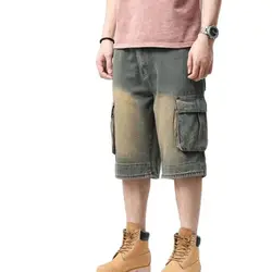 Neue Denim Kurzen Hosen Hip Hop Jeans Mens Geerntete Hose Gerade Jeans Mans Tragen Große Größe 44 46 Böden