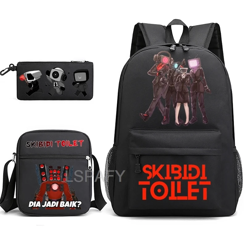 Skibidi Toilet Backpacks 3pcs Lighweight Simple Teens Laptop School Bags Women Men Casual Travel Capacity Backpacks Waterproof