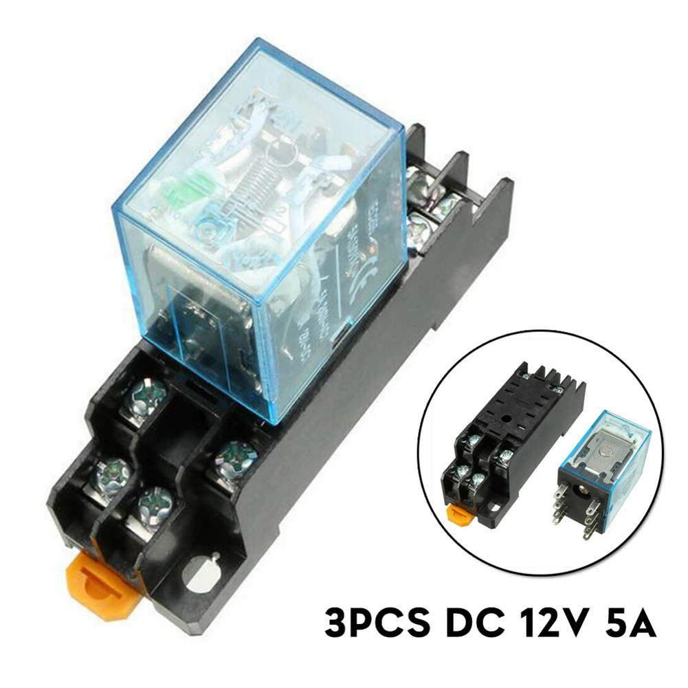 3pcs 12V 24V DC 220V/230V AC 10A Coil Power Relay LY2NJ DPDT 8PIN Coil Power Relay With Socket Electromagnetic Relay Module