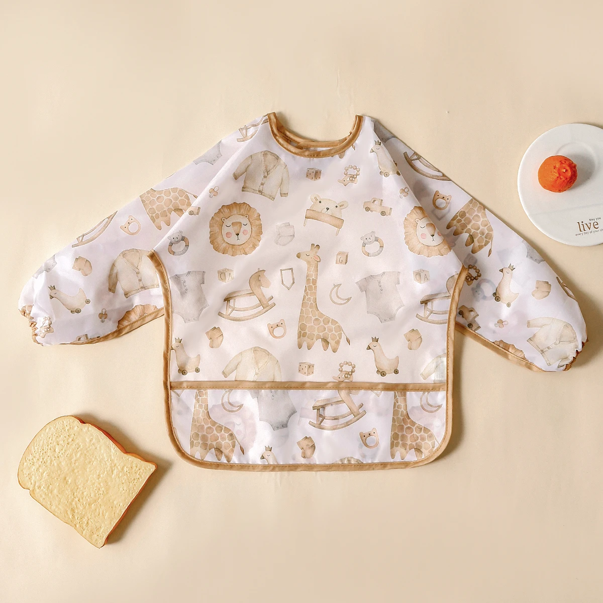 Elinfant 1PC slabbetjes met lange mouwen, waterdichte voedingsslabbetjes, wasbare spuugdoek, overall slabbetjes, gemakkelijk schoon te maken, wasvrije eetslabbetjes