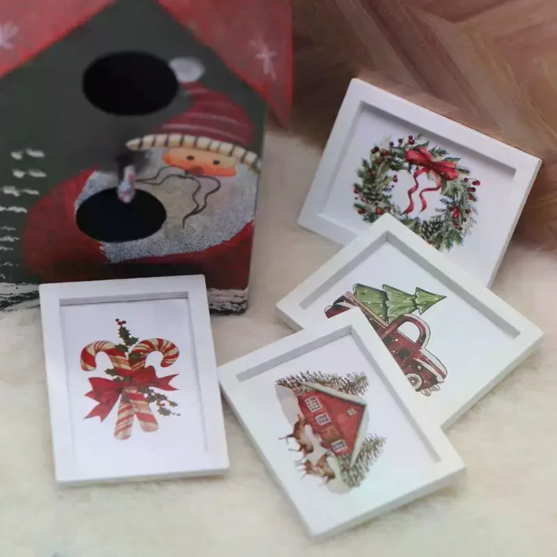 1/12 인형집 미니 크리스마스 벽화 장식 인형집 홈 데코레이션 인형 집 미니 크리스마스 장면 사진 소품