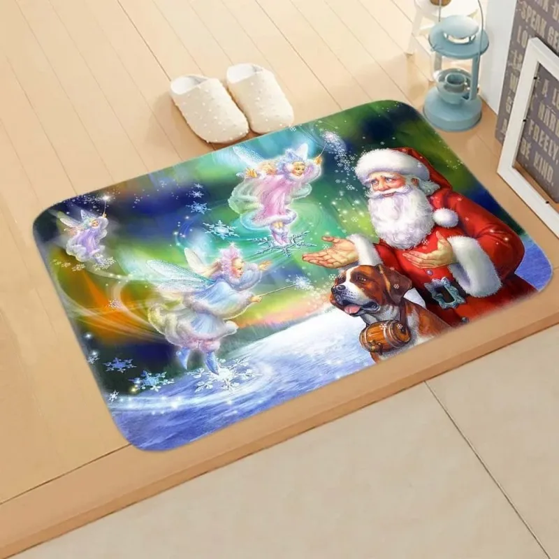 Christmas Series Print Welcome Doormat 100% Polyester Bath Mat Indoor Outdoor Home Decor Carpet Living Room Bedroom Kitchen Rug