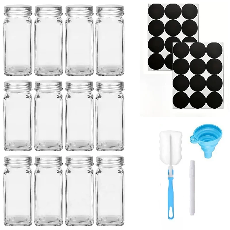 

12 шт., 120 мл, стеклянные банки для специй с металлическими крышками, контейнеры для соли, перца, специй, органайзер для специй, набор кухонных банок для специй