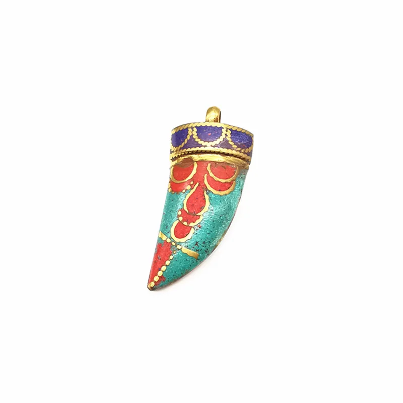 TBP014 Tibetan Brass Golden Colorful Fangs Amulet Pendant for Man Funny Face Tibet jewelry