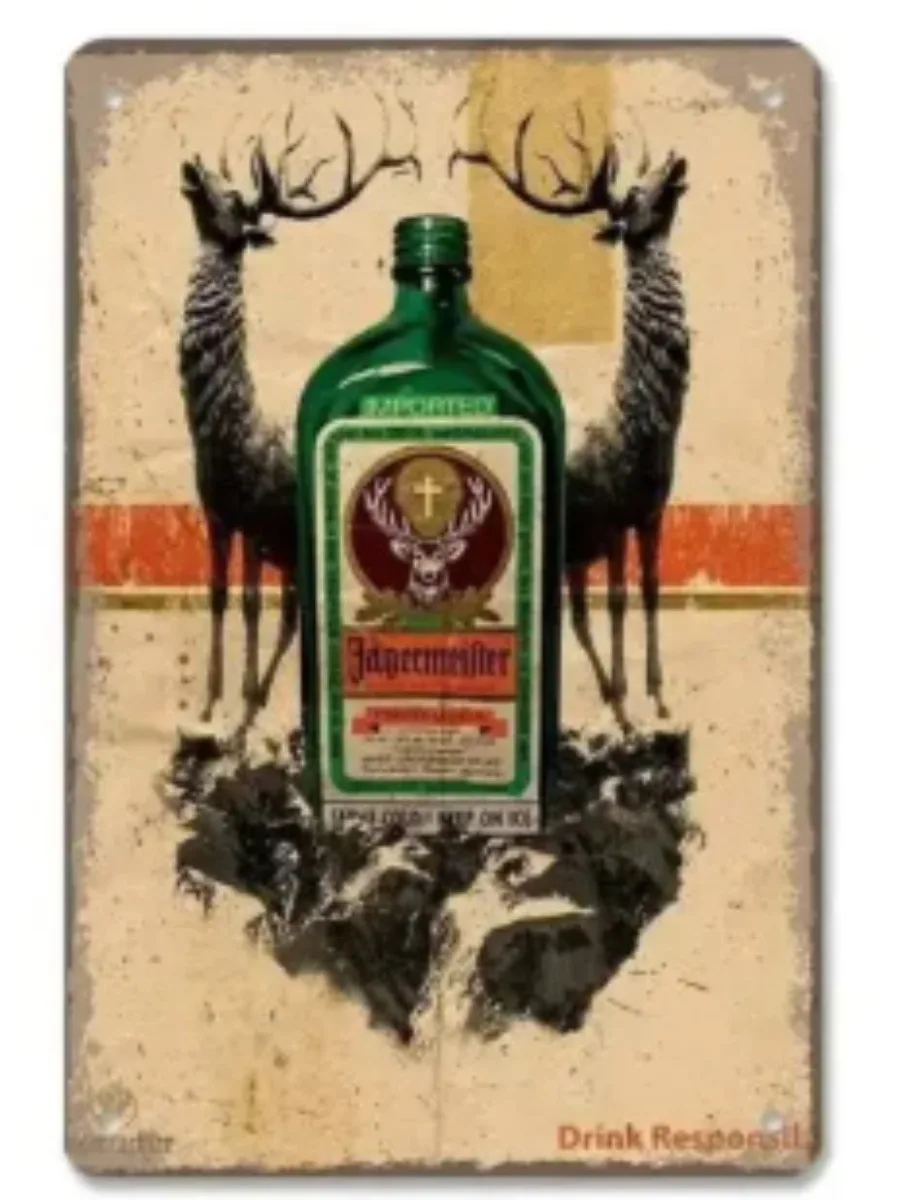 Jägermeister Vintage Metal Tin Sign Bar Stag Wall Art Man Cave Decor Retro