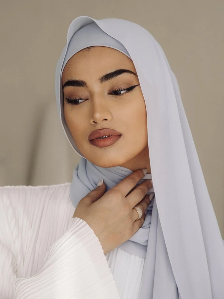 Écharpe en mousseline de soie assortie pour femme, sous-écharpe, châles, écharpe de tête, enveloppements de sauna, hijab, ensemble de 2 pièces