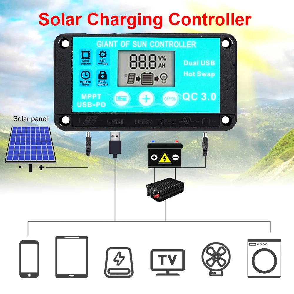 1PCS MPPT Solar Charge Controller 10A 12V 24V Solar Panel Battery Regulator Dual USB LCD Display  Regulator with Load